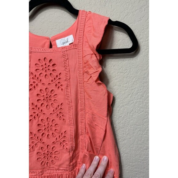 NEW Peek Coral Sleeveless Drop Waist Dress Girl's Size 8 Lined Ruffle Eyelet - Picture 7 of 15